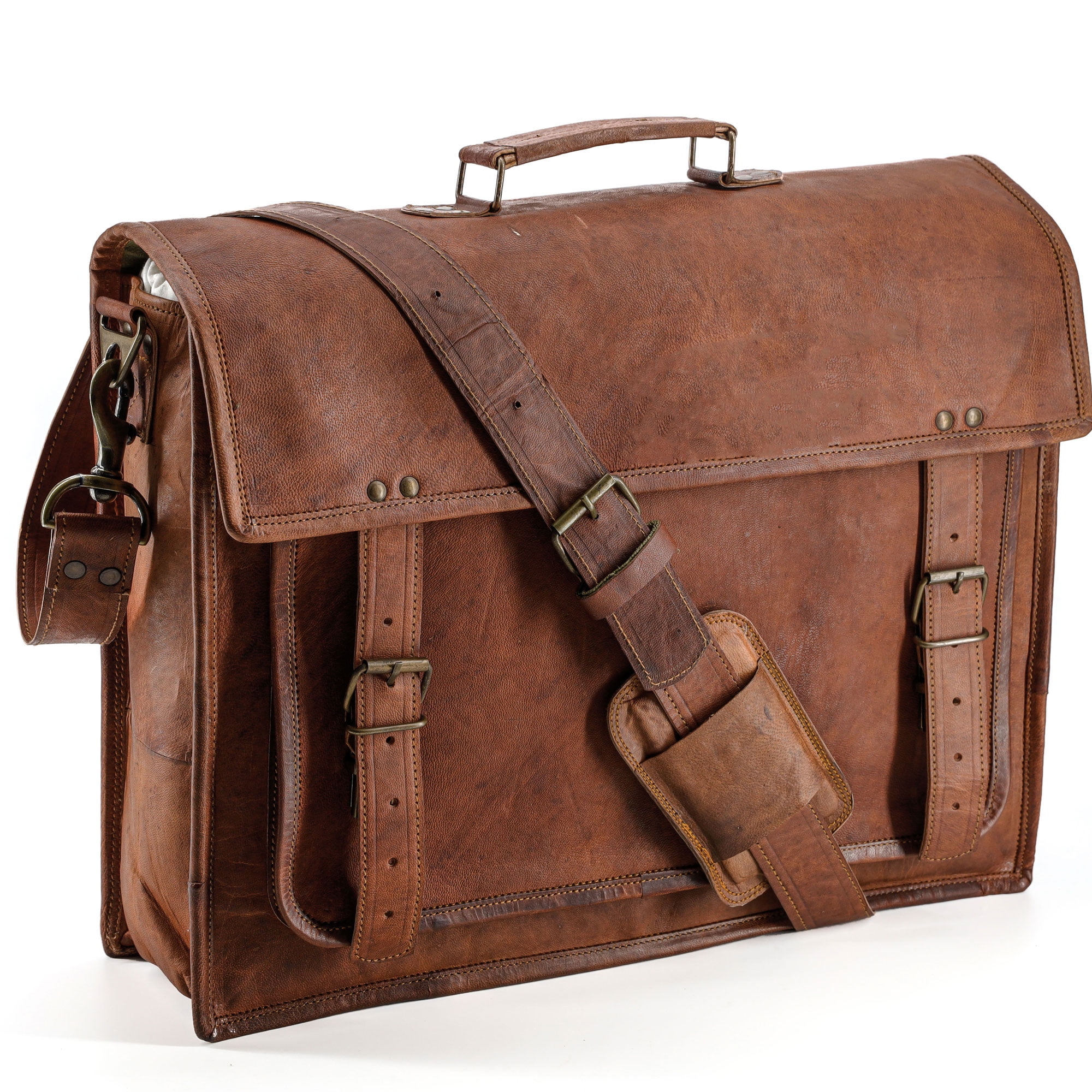 Leather briefcase mens ladies office handbag shoulderbag messenger business bag satchel brown made in Italy genuine leather 