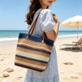 thumbnail image 6 of Linnome Striped Woven Straw Beach Tote Bag Large Capacity Summer Carryall Handbag Color Block Weave Shopping Shoulder Bag for Seaside Vacation Daily Outdoor Outings, 6 of 6