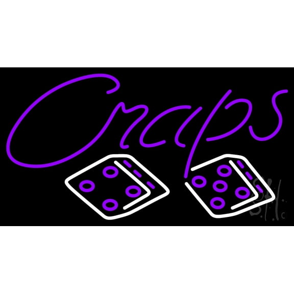 Cursive Letter Craps 1 LED Neon Sign 20 x 37 - inches, Black Square Cut Acrylic Backing, with Dimmer - Bright and Premium built indoor LED Neon Sign for wall dcor, arcarde, and storefront.