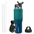 thumbnail image 1 of Botella de agua HYDROWION de acero inoxidable de 950 ml con 3 tapas, color verde y azul, 1 of 7