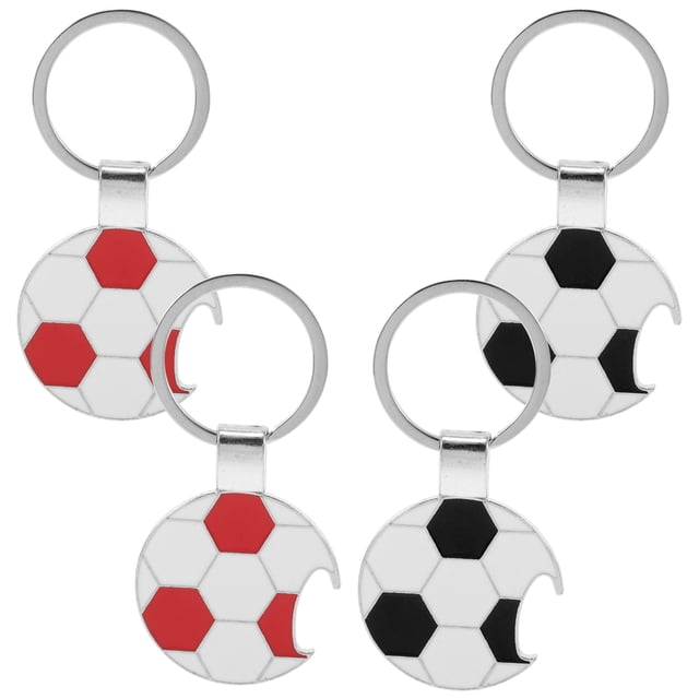 KAKOWELY 4 llaveros de balón de fútbol con abrebotellas, recuerdos de fiesta de cumpleaños de fútbol, llavero creativo de balón deportivo para mochila, decoraciones para fiesta de fútbol.