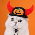 thumbnail image 3 of Halloween Pet Horn Hat, Pumpkin Devil & Viking Horn Costume Headwear, Adjustable Festive Party Photo Props for Small Medium Dogs Cats, 3 of 7