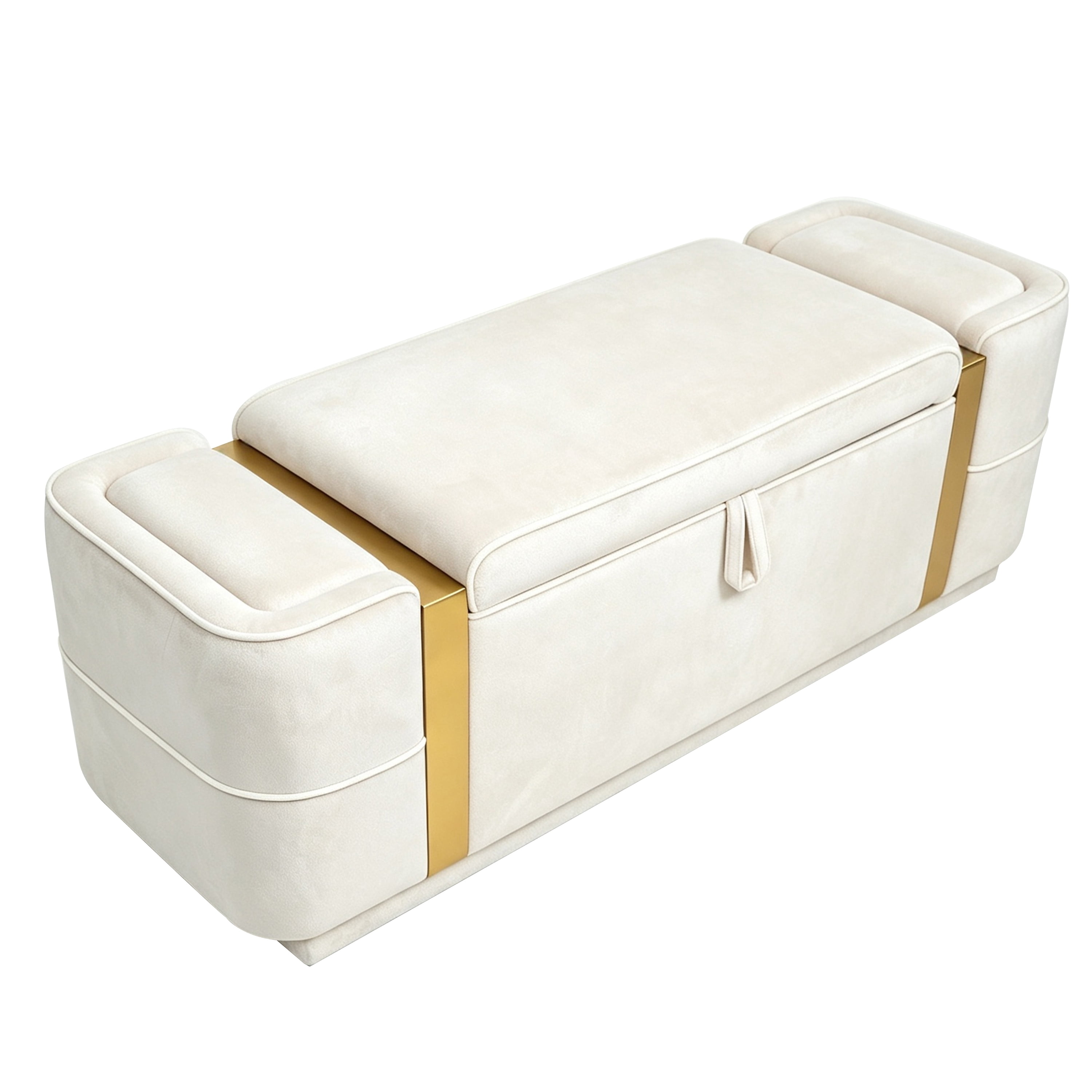 Euroco 47.2" Storage Ottoman Bench,Upholstered End of Bed Bench with Seating, Entryway Bench for Living Room Bedroom,Beige