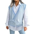 thumbnail image 2 of EGNMCR Chandails pour Femmes Mode Décontractée Ample Chandail à Rayures à Empiècements Gilet à Col en V, Cadeaux pour Femmes, 2 of 5