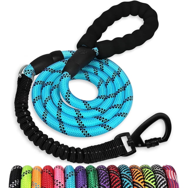 jenico Rope Dog Leash 6FT: Heavy Duty Leashes with Swivel Lockable Hook Reflective Threads Bungee and Padded Handle - Dog Lead for Large Small Medium Dogs Blue