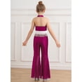 thumbnail image 5 of SiiRoh Kids Girls 70s Disco Jazz Dance Outfits Shiny Sequin Halter Crop Top with Flare Pants Stage Performance Hot Pink 12, 5 of 7