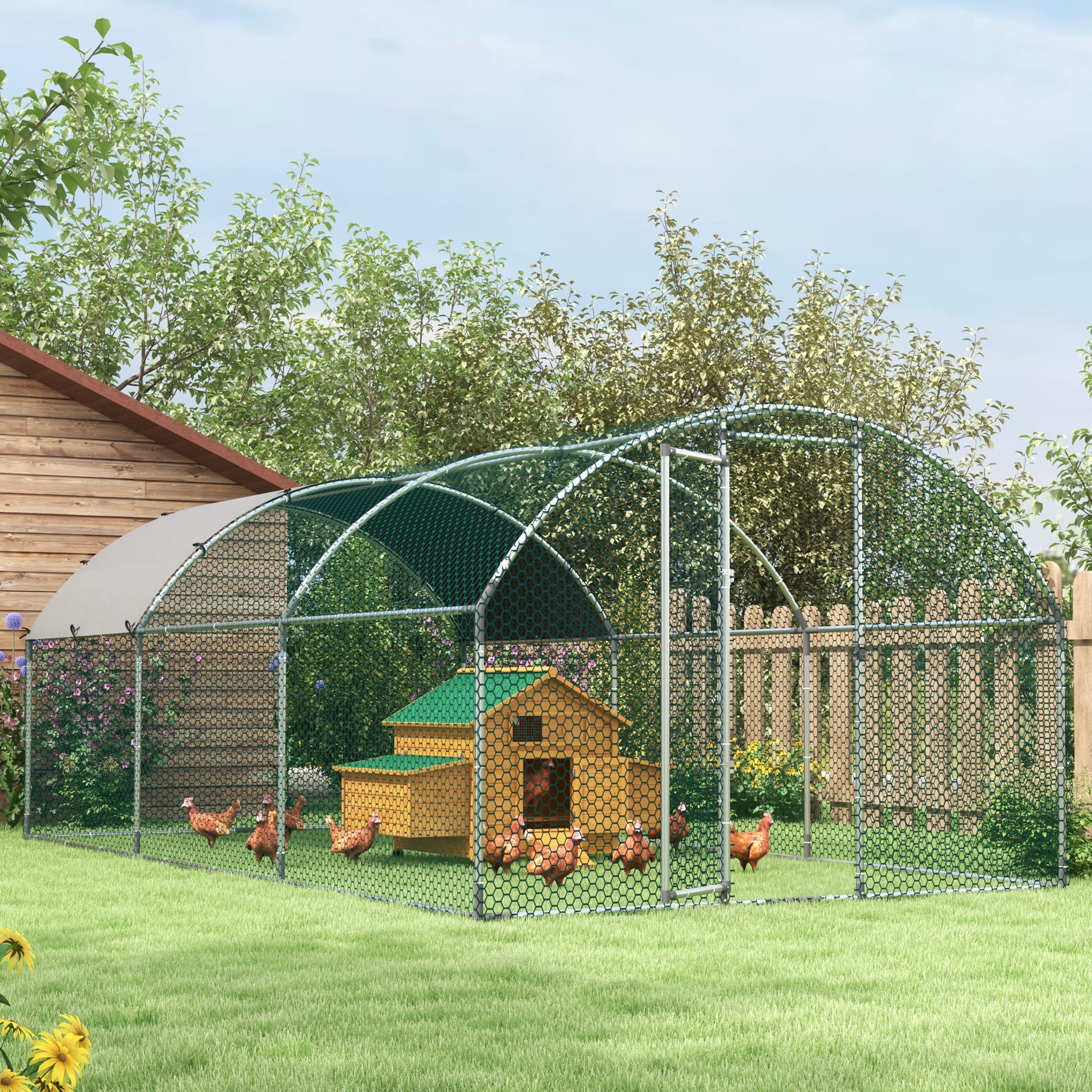 PawHut Metal Chicken Coop Walk-in Enclosure with Cover 9.2' x 18.7' x 6.5'