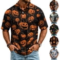 thumbnail image 2 of BRANROY Halloween Active Golf Shirts Men - Funny Graphic Short Sleeve Button Down Casual Polo Tops with Novelty Print and Breathable Mesh for Summer Vacation,Beige L, 2 of 7