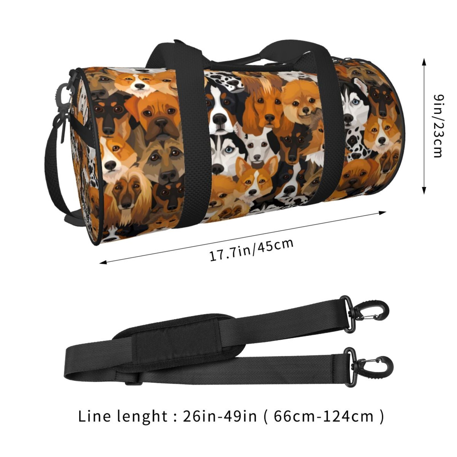 Vsdgher Dogs Different Breeds 45L Foldable Duffel Bag, Sports Gym Bag,Overnight Bag, Portable Weekender Bag for Airplanes