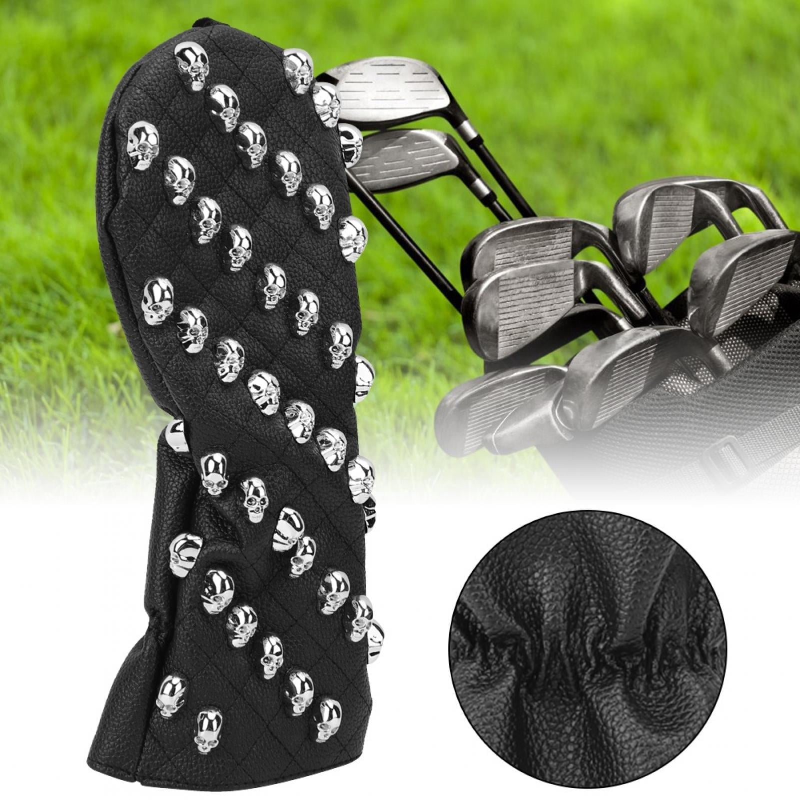 Nieyigj Premium PU Leather Skull Golf Club Head Cover for Fairway Woods, Water-Resistant Padded Protection, Medium Black (12.8 in / 32.5 cm) Headcover Accessory