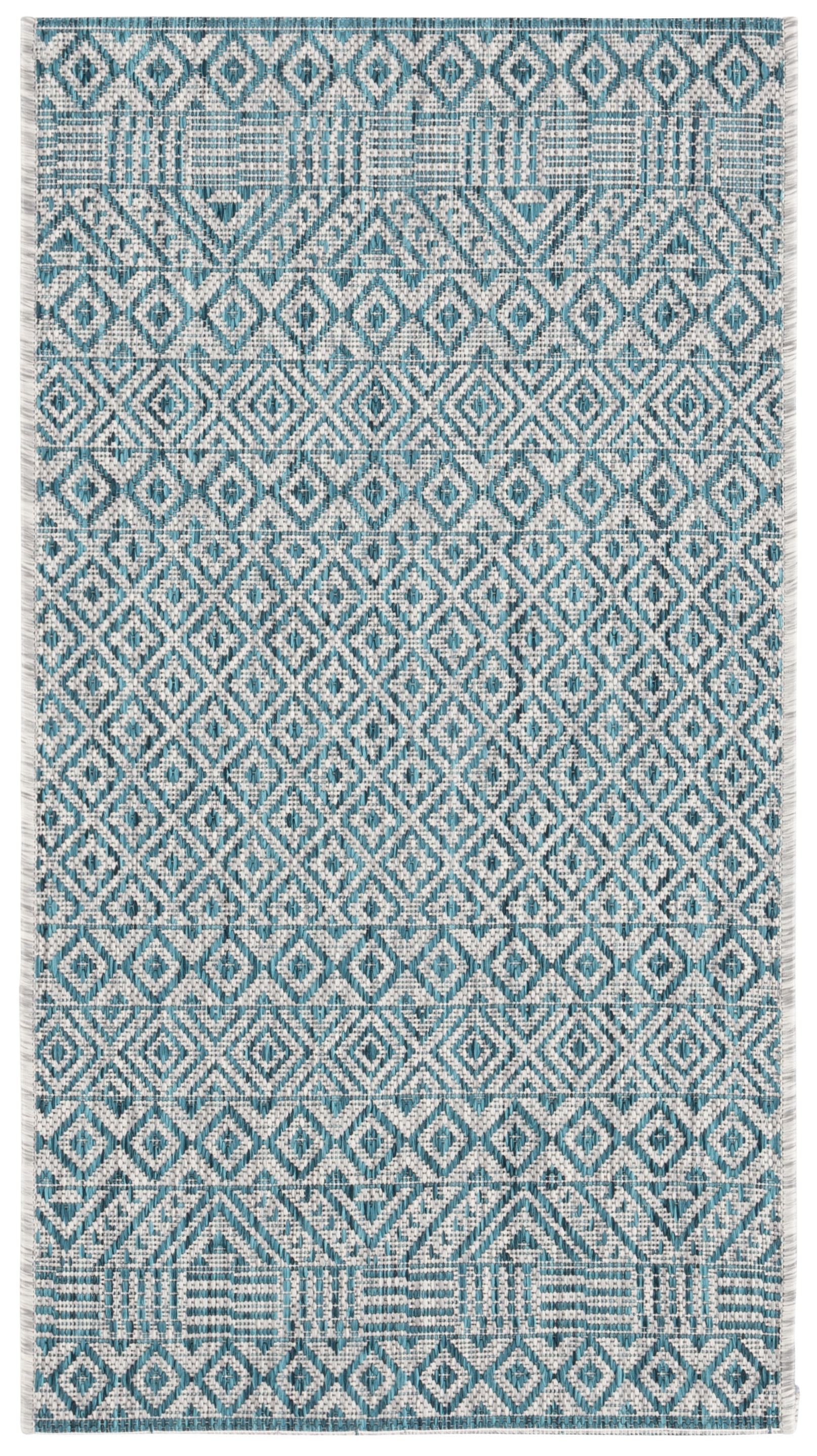 SAFAVIEH Courtyard Evander Geometric Indoor/Outdoor Area Rug, Gray/Aqua, 2' x 3'7"