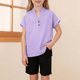 thumbnail image 2 of Ser Usted Camisa Niñas Moda de Verano Botón Sólido Cuello en V Suelto Camiseta Hendidura Lateral Blusa para 4-14 Años, 2 of 9