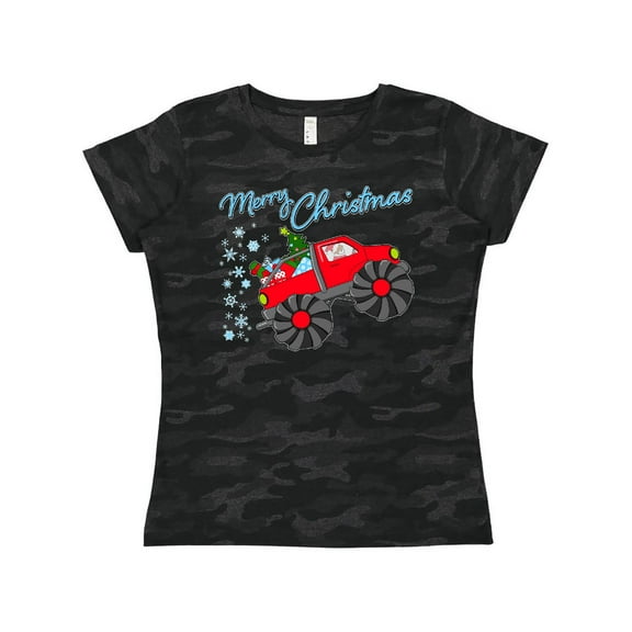 Inktastic Merry Christmas Santa Drives a Monster Truck Women's T-Shirt