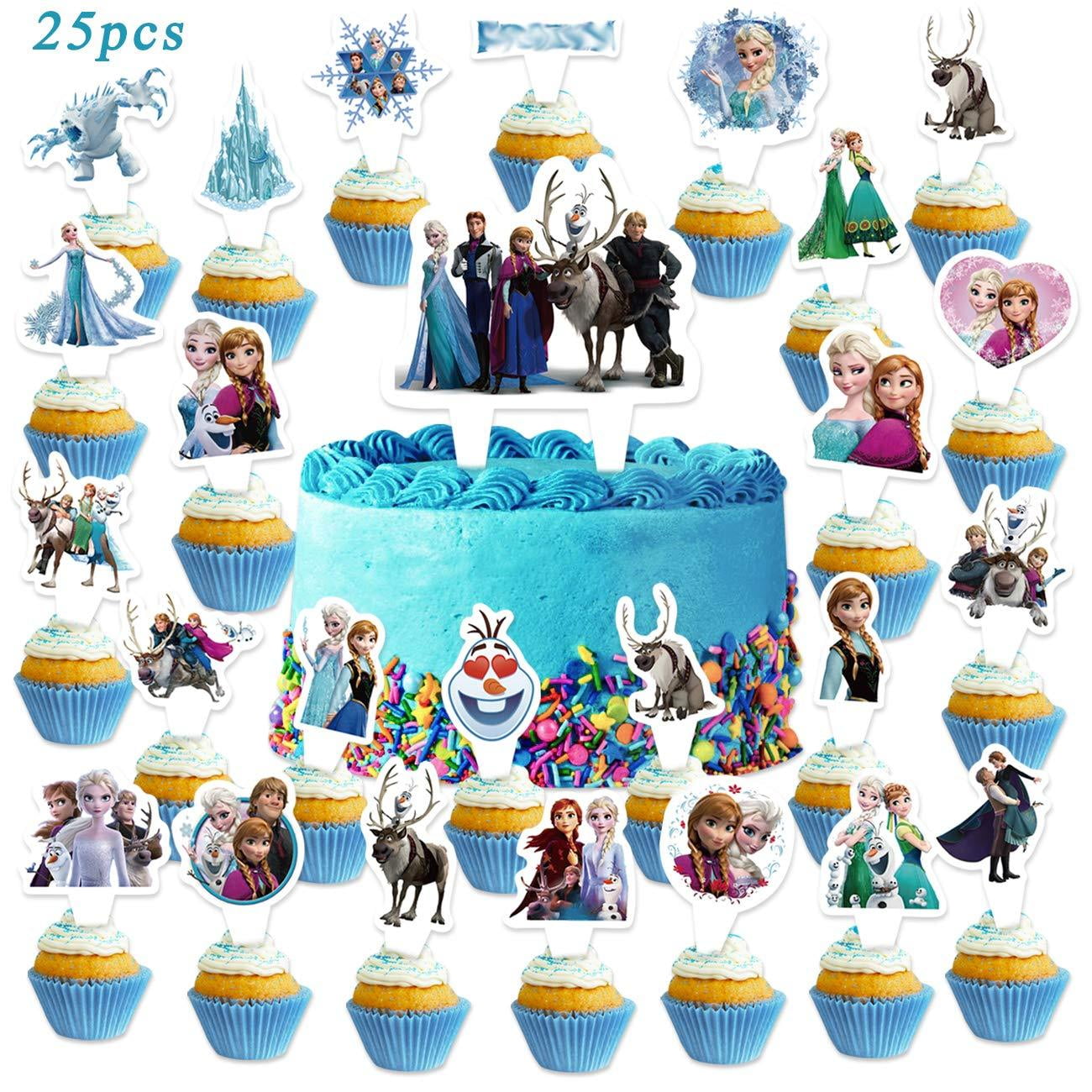 25pcs Disne_y Princess Cake Toppers Princess Cupcake Topper for Girls Happy Birthday Party Decorations Supplies 