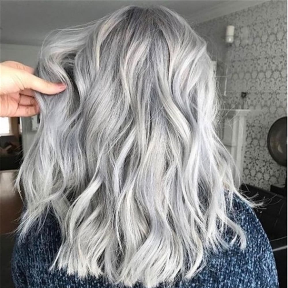 UTOURS Short Wavy Bobo Human Hair Rose net Wig Glueless Front Wigs Gray Women