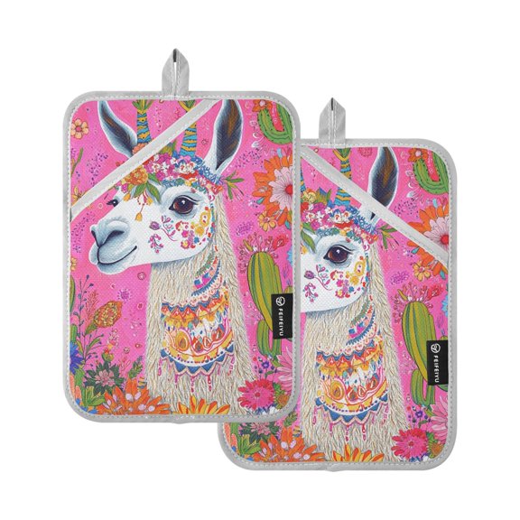 BZSMCE Pot Holder Oven Mitts Cooking baking Colorfull Alpaca Creative Pattern Size:7x9.8in