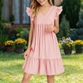 thumbnail image 2 of QNANSPI Young Girls Sundress,Girls Ruffle Dress,Summer Dresses Cute Double Layer Ruffle Sleeve Smocked Flowy Dress, 2 of 4