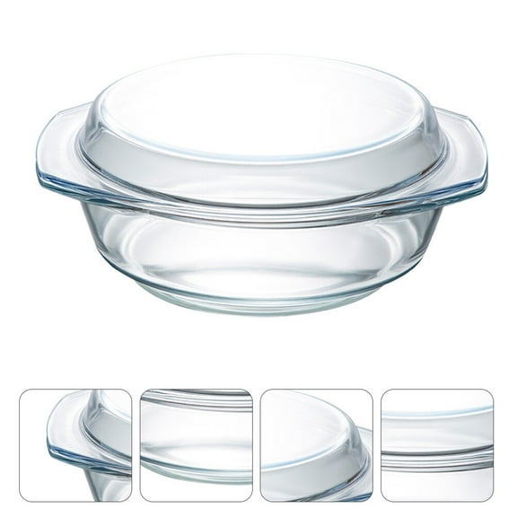Omeite Household glass bowl with lid tempered glass bowl round microwave bowl (shallow 0.65 liters)