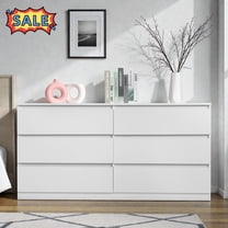 Tcbosik 6-Drawer Double Dresser, Modern Chest of Drawers, 55 inch Clothing Storage Organizer for Bedroom, Hallway, Living Room, White