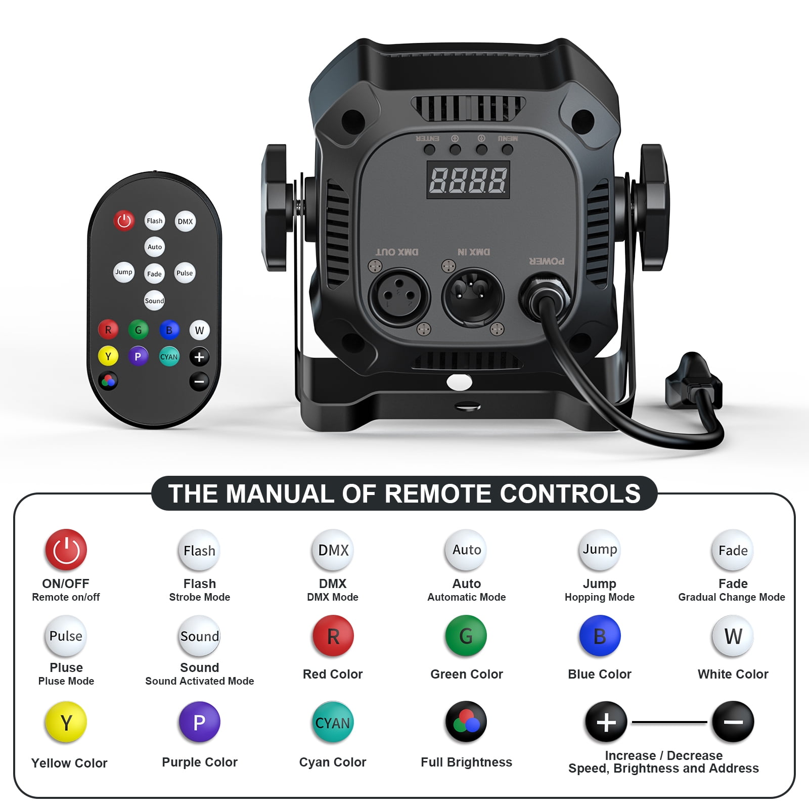 4 LED Stage Par Lights,RGBWYP+CYAN DJ Light Sound Activated ,Remote & DMX Controlled for Stage Party Club Disco Wedding Events
