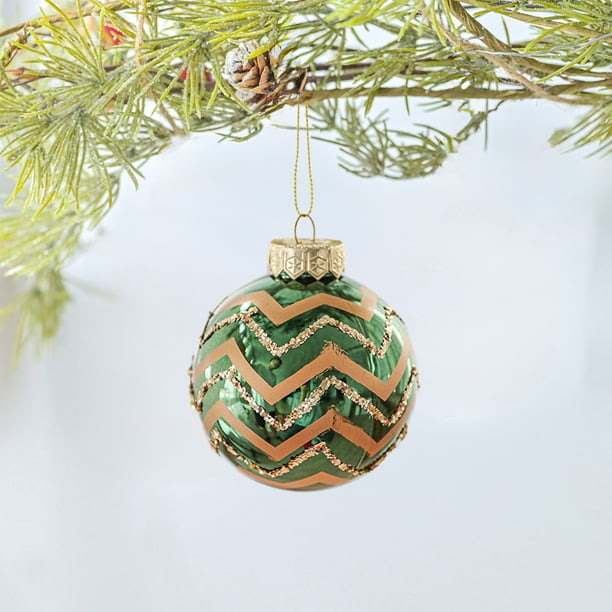 xihome Adorno navideño de bola verde brillante de 3,14 pulgadas con acabado perlado y baño de polvo dorado, pintado a mano. Decoracin para rbol.