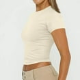 thumbnail image 6 of LISTHA Crop Tops for Women Short Sleeve Slim Fit Workout Crew Neck Cropped T Shirts Y2k Tight Going Out Shirt Khaki White XL, 6 of 7