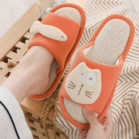 

CoCopeanut Indoor Bedroom Couples Casual Slippers Cute Cat Fish Cartoon Ladies Funny Slides Breathable New Women Hemp Slippers Non-slip