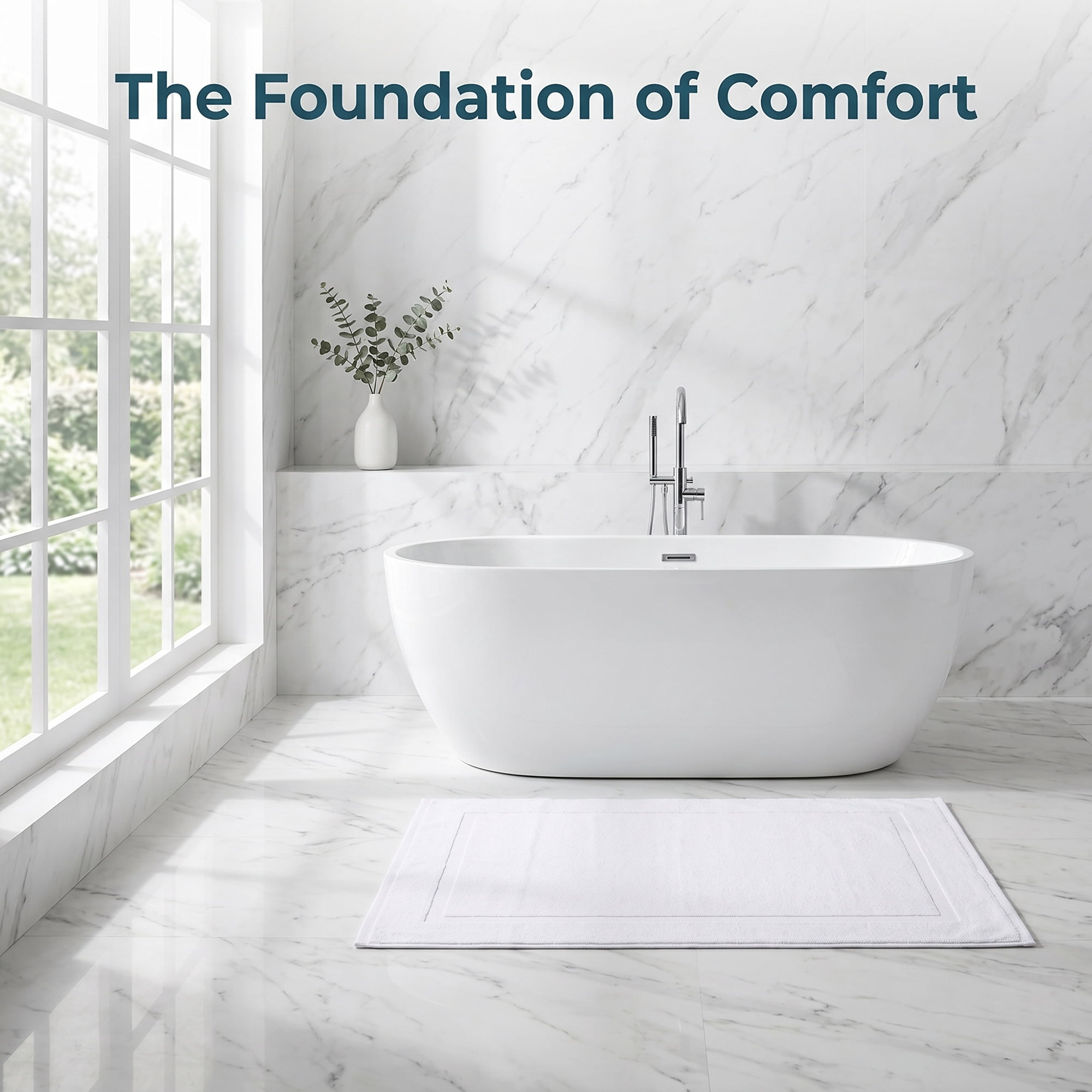 Unique Bargains Luxurious Cotton Bath Rug with Geometric Square Pattern White 32"x20"