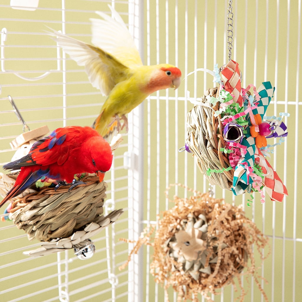 Bird Tearing Chewing Toy for Teeth Colorful Blocks Grass Cage Hanging Toy