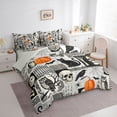 thumbnail image 2 of Homewish Collage Halloween Skeleton Twin Bedding, Retro Pumpkin Crow Owl Bedding Comforter Set, Gray Reversible, 7 Pieces, 2 of 7