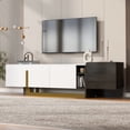 thumbnail image 3 of PORKISS Modern TV Stand for TVs up to 70 Inches, Wood TV Console with Gold Metal Base, Media Console Cabinet with Drawer & Adjustable Shelves, for Living Room, White, 3 of 11