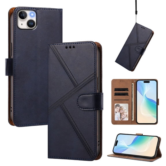 Leather For Apple iPhone 15 , Flip Wallet Leather Case With Card Holder Magnetic Closure Protective Phone Cases Cover,Blue,For iPhone 15