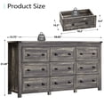 thumbnail image 2 of FANRAL Dresser for Bedroom with 9 Drawers,Wood Metal Handle Closet Storage Cabinet,Wide TV Stand Chests of Drawers,Dark Gray Dresser, 2 of 6