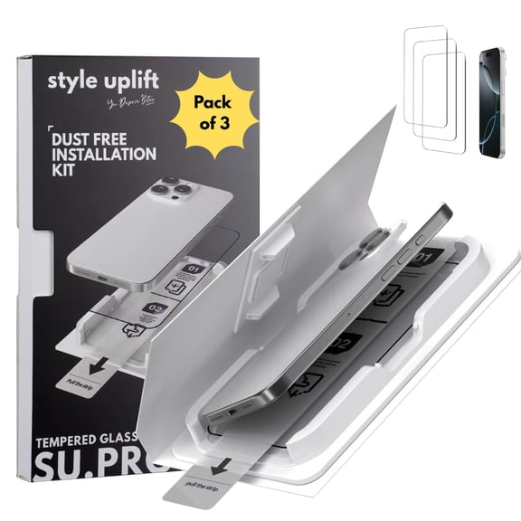 Style Uplift SU iPhone 15 Pro Tempered Glass (6.1”) – 3 Pack 9H Ultra HD Clear Tempered Glass, Bubble-Free Dust-Free Easy Install, Case Friendly Anti-Scratch Protection