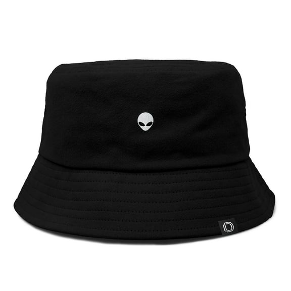 Dalix Lil Alien Embroidered Cotton Bucket Hat Cap Outdoor Space Summer Mens in Black S Small