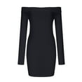 thumbnail image 5 of Women Dresses Long Sleeved Sexy Strapless Leggings Dresses Solid Fashion Dresses Black Trendy Skirt Size L, 5 of 6