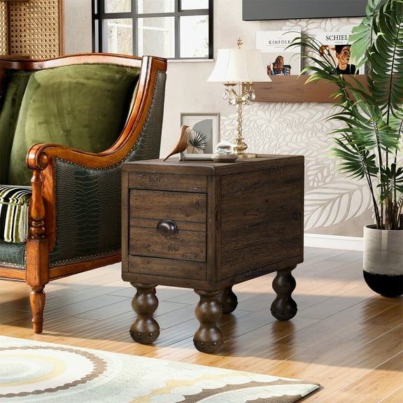 Holaki Solid Wood End Table, Rectangle Narrow Espresso Side Table with Drawer, Vintage Bedside Table for Small Spaces, Living Room, Bedroom, Easy Assembly,23.6 inch Coffee Table