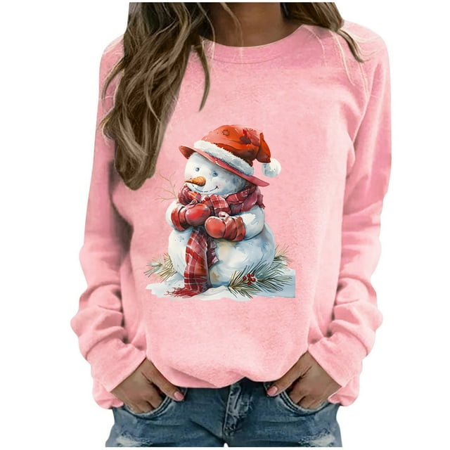 Staron Chandail de Noël pour Femmes, Drôle, avec Bonhomme de Neige Graphique, Col Rond, Chandail, Hauts de Noël, Mode, Blouse Décontractée, Automne Hiver, Hauts Laids, Chemise, Cadeaux de Noël pour Femmes