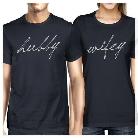 Hubby Wifey Matching Couple Gift Shirts Navy Engagement Photo