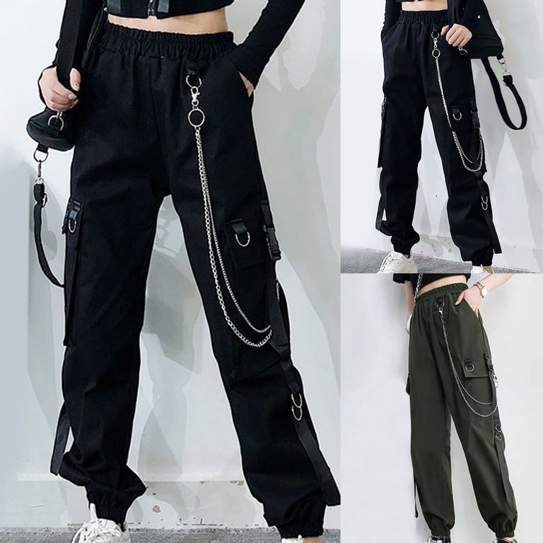 Mens Baggy Pants Loose Fit Cargo Trouser Hip Hop Loose Solid Color Elastic  Waist