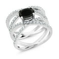 thumbnail image 2 of Gem Stone King 925 Sterling Silver Black Onyx Criss Cross Ring for Women (2.18 Cttw, Oval 8X6MM, Gemstone Birthstone, Available in Size 5, 6, 7, 8, 9), 2 of 4