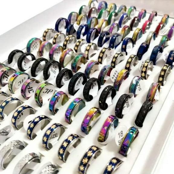 HOOUN Bulk lots 100pcs Multi-design Top Mix Men Women Spinner Metal Finger Rings