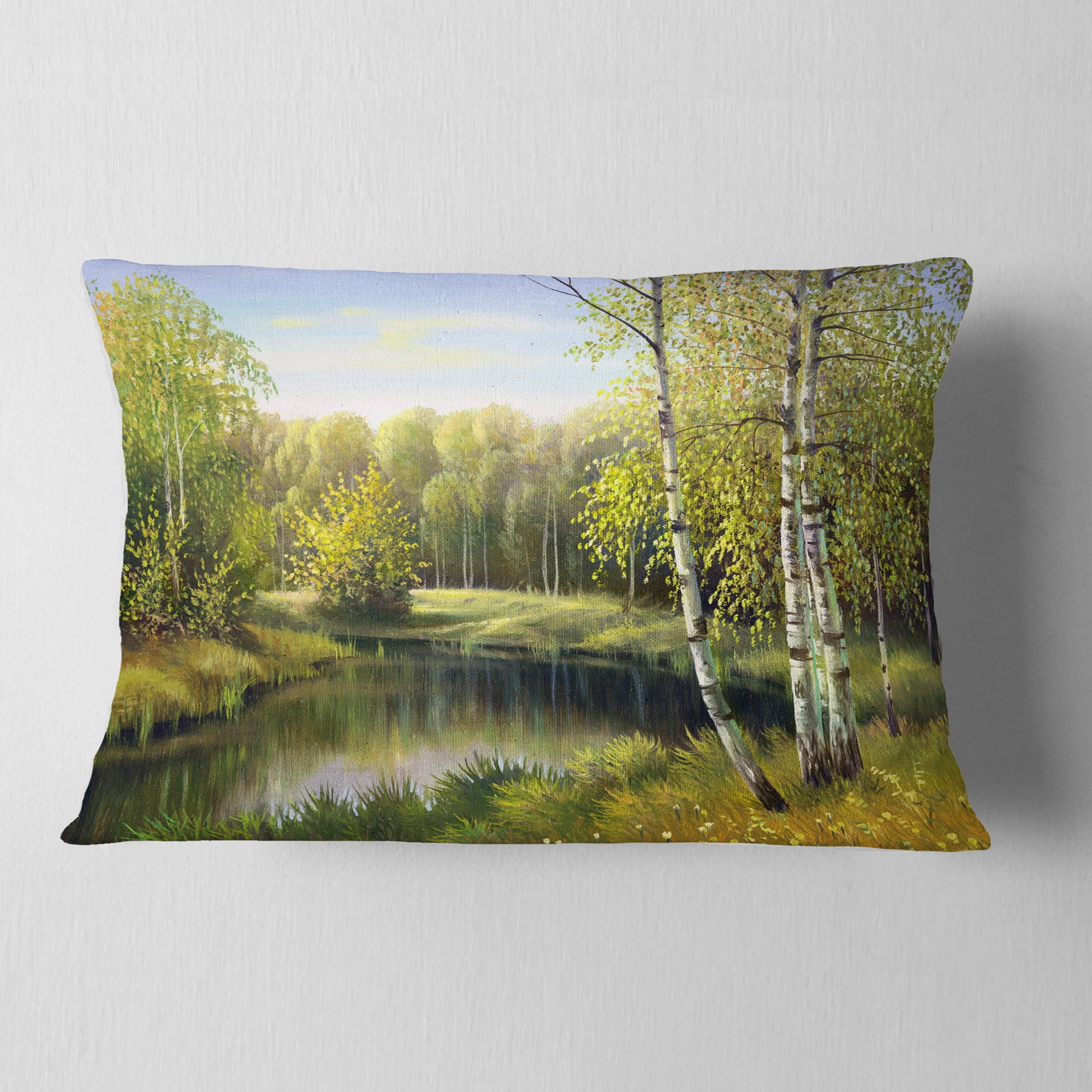 Designart Quiet Autumn River - Landscape Printed Throw Pillow - 12x20