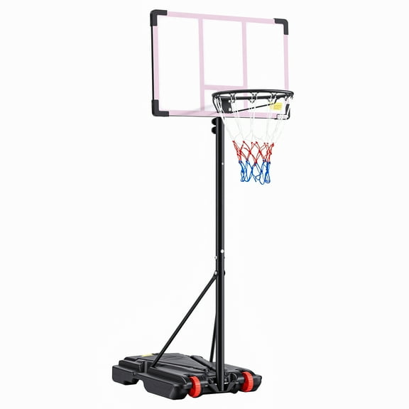 EDX 5ft-8.5ft Height-Adjustable Basketball Hoops, Outdoor Portable Basketball System with 32" Shatterproof Backboard, Red