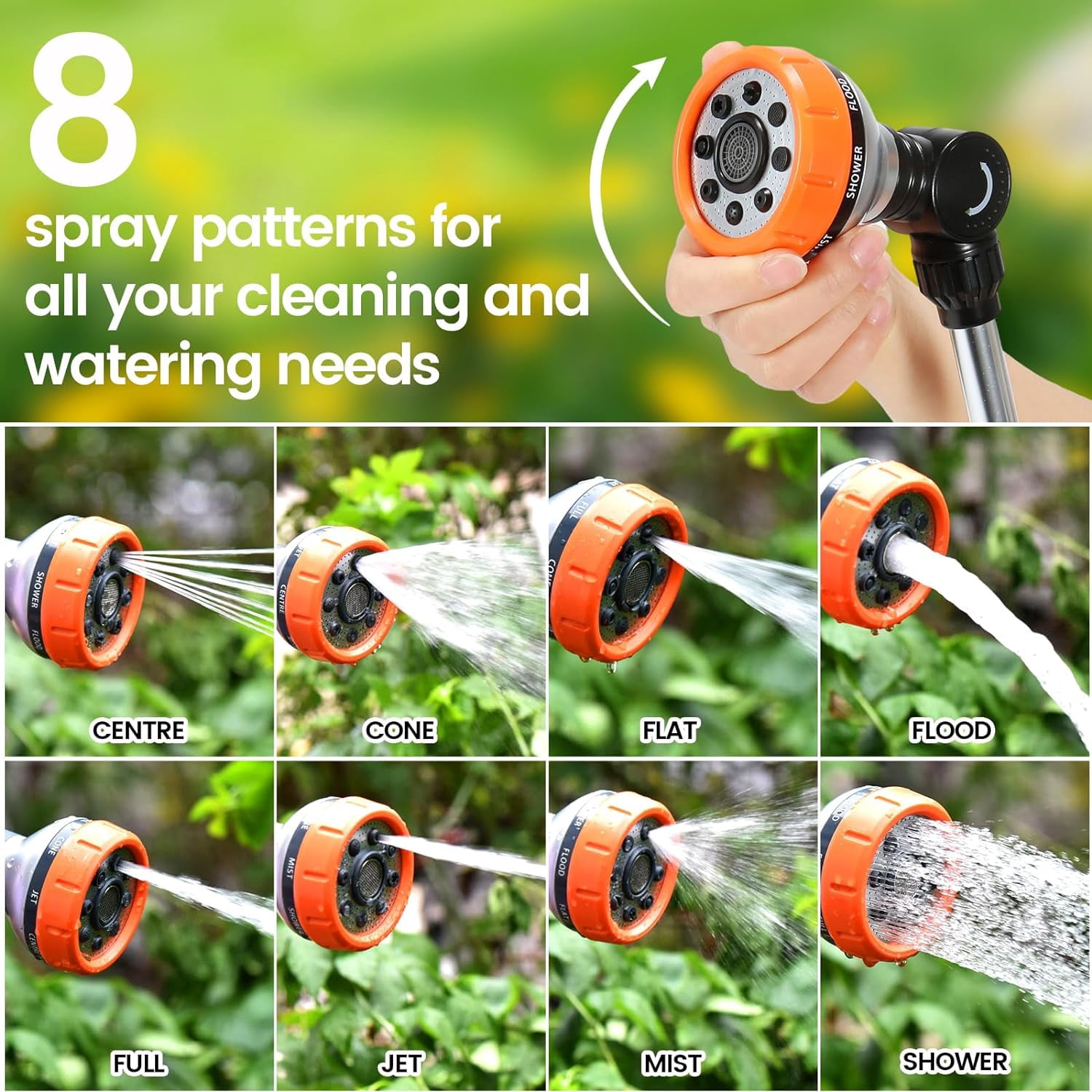 Garden Hose Watering Wand 17.5", 8-Pattern Spray Nozzle with Thumb Control
