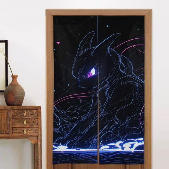 Mewtwo Doorway Curtain Cute Blackout Windproof Window Door Curtain Tapestry Colorful Room Privacy Divider Curtains Home Decoration 2 Panels 34"x56"