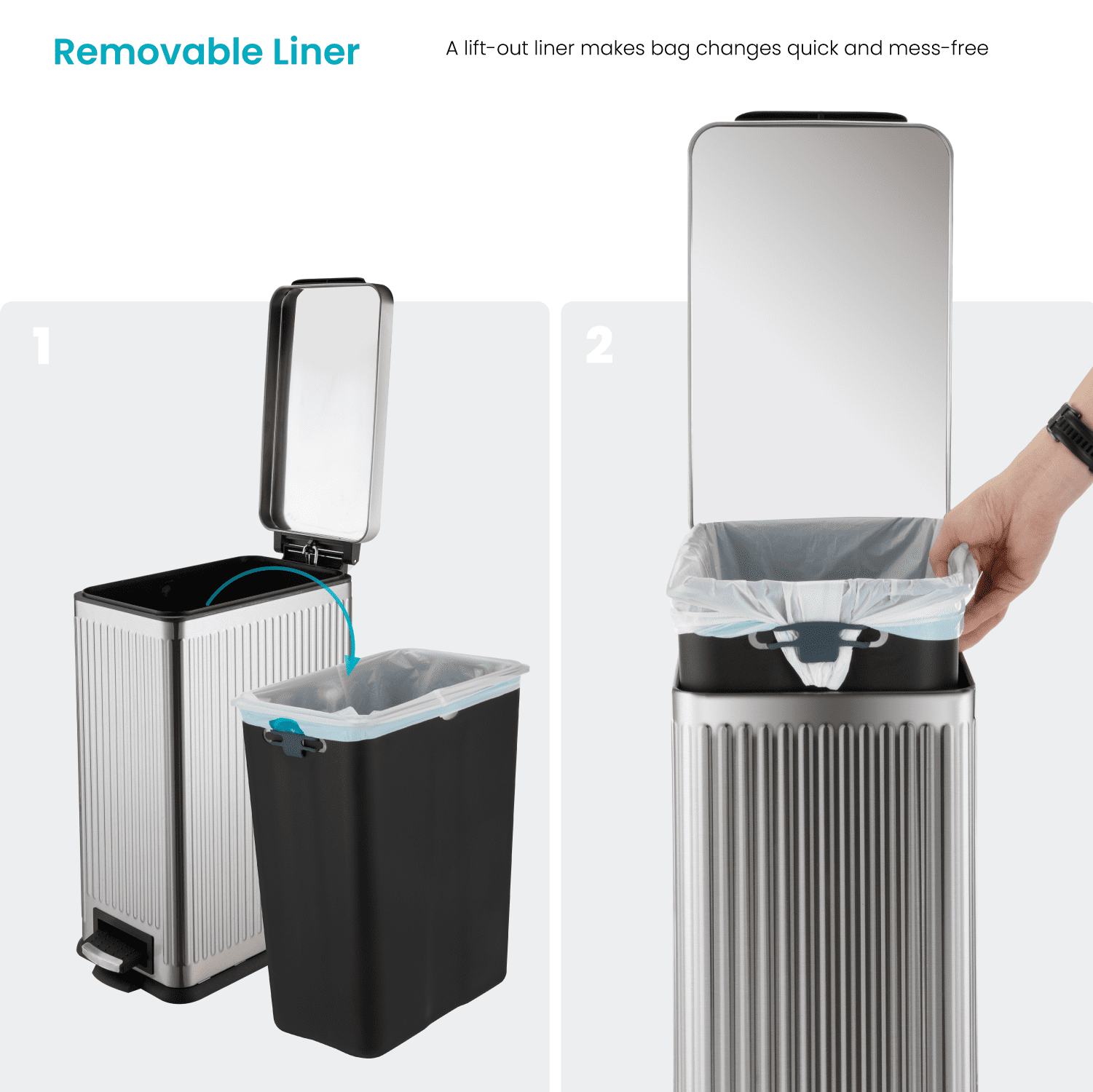 Home Zone Living 8 Gallon Slim Stainless Steel Kitchen Trash Can with Step Pedal and Soft-Close Lid, Silver, 30 Liters