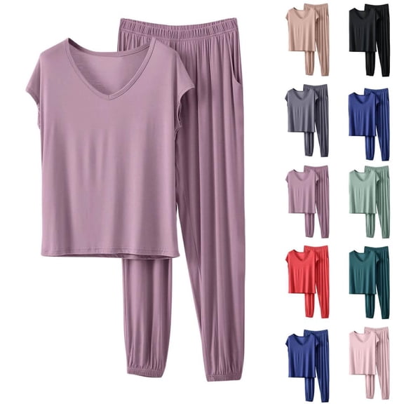 Bxsruta Women's Soft Loose Fit Pajama Set for Lounge Sleep and Casual All-Season Comfort