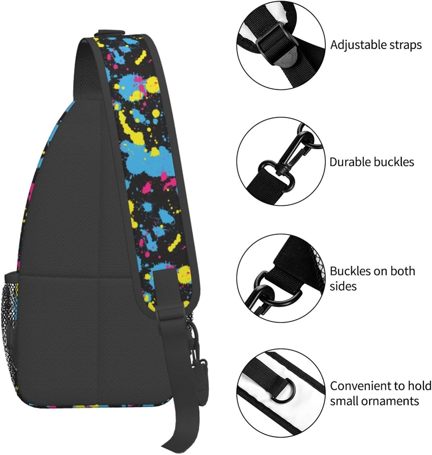 Glow in Dark Neon Splatter Sling Bag Crossbody Hiking Travel Chest Bags Backpack Shoulder Daypack for Women Men