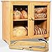 thumbnail image 3 of LuvURkitchen Large Wooden Bread Box For Kitchen Countertop, Comes With Thick Bamboo Cutting Board And Stainless Steel Bread Knife. Rustic Bamboo Bread Box With Adjustable Shelf. (easy Self-assembly), 3 of 4